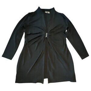 Chicos Travelers Womens Black‎ Open Front Cardigan with Casp Jacket Size Lg